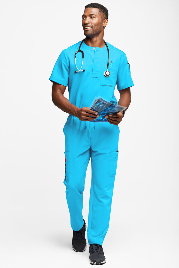 Camisa m&eacute;dica MOVEMENT by Butter-Soft Eclipse Henley con 3 bolsillos para hombre  - Turquoise - 4