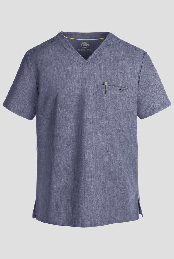 Healing Hands Quest Men's 1-Pocket STRETCH Tuck In V-Neck Scrub Top - Twilight Blue - 1