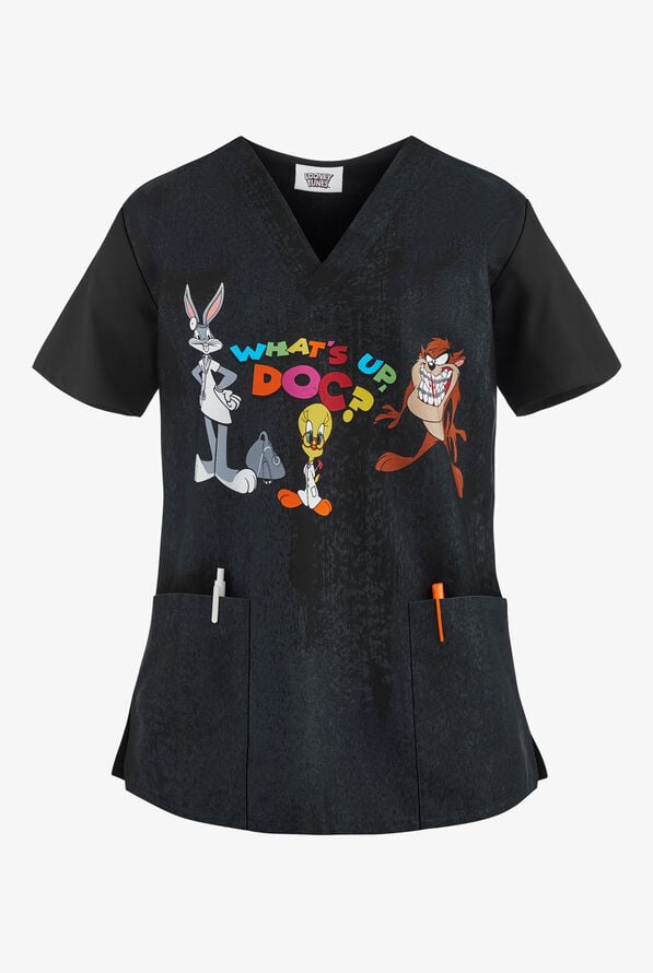 Cherokee Tooniforms Looney Tunes House Call Men's 2-Pocket V-Neck Print Scrub Top - null - 1