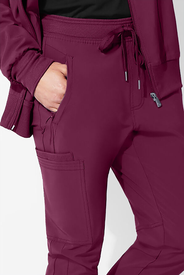 Infinity Men's 5-Pocket STRETCH Cargo Jogger Scrub Pants - Short - Wine - 3