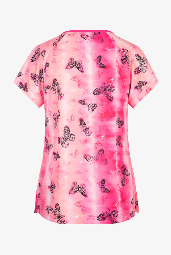 Betsey Johnson Butterfly Fantasy Women's 2-Pocket STRETCH Round Neck Print Scrub Top - null - 2