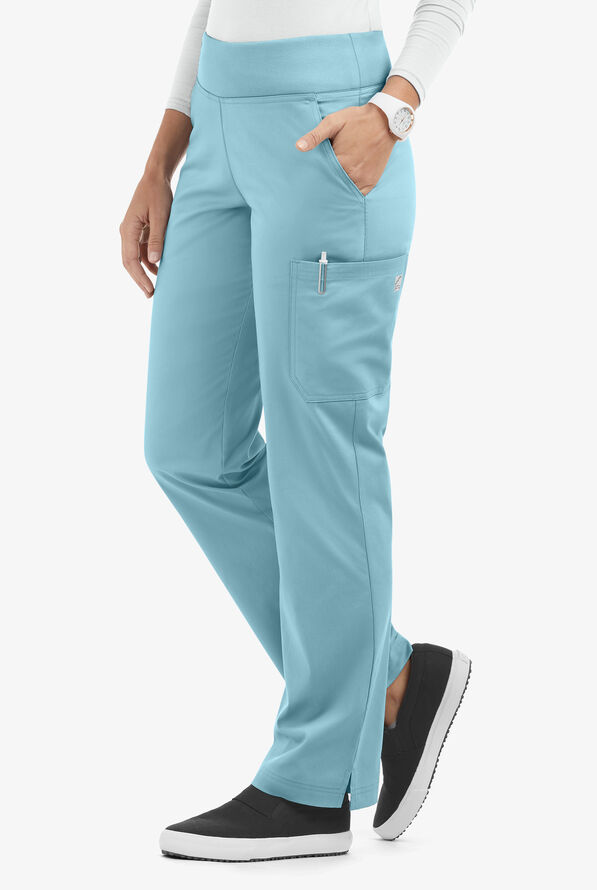 Butter-Soft STRETCH Women's 4-Pocket Knit Waistband Yoga Scrub Pants - Dew Drop - 1