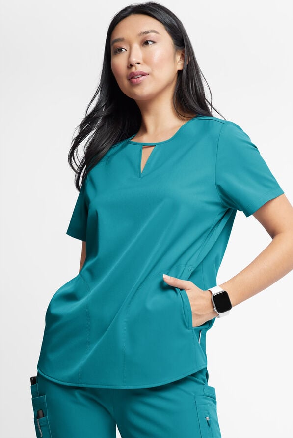 WhisperLite Alba Women's 3-Pocket Notched Neck Scrub Top - Teal - 1