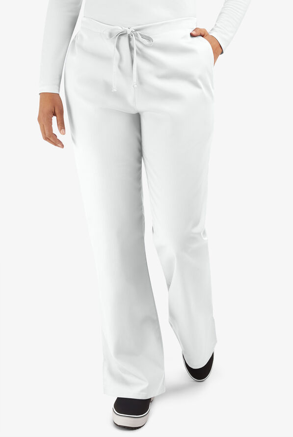 Cherokee Workwear Women's 3-Pocket Flare Leg Drawstring Scrub Pants - Tall - White - 1