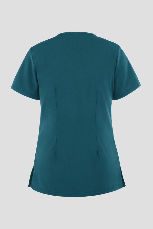 Easy STRETCH Lina Mitered Women's 4-Pocket V-Neck Scrub Top - Caribbean Blue - 3