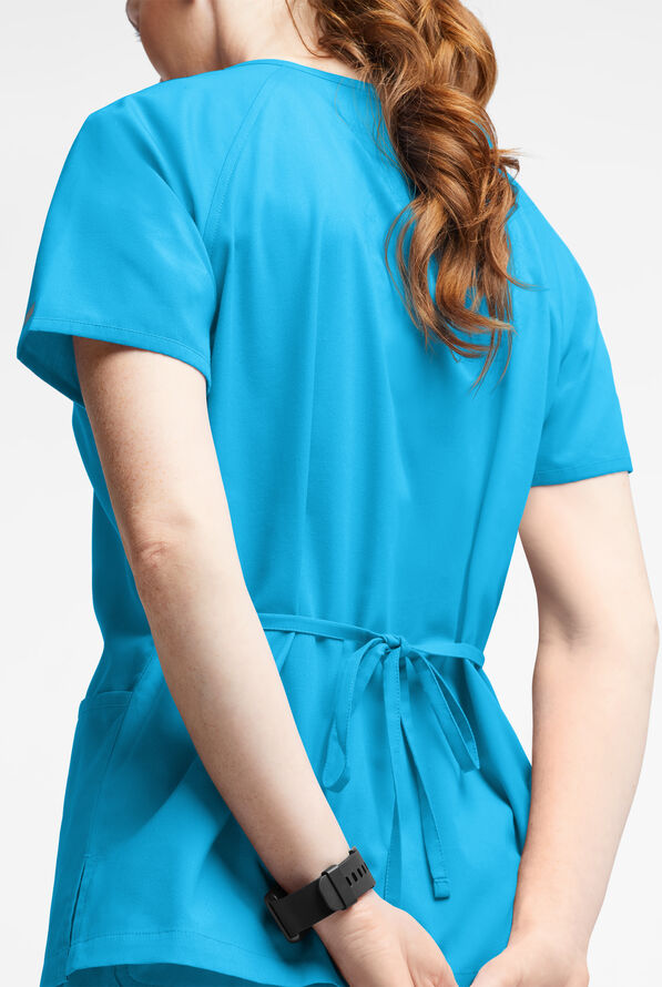 Blusa m&eacute;dica Butter-Soft Originals estilo cruzado con 3 bolsillos para mujer - Turquoise - 3
