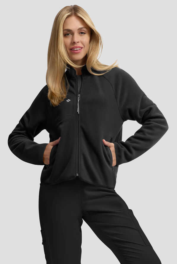Med Couture Layers Women's 5-Pocket Zip Front Fleece Scrub Jacket - Black - 3