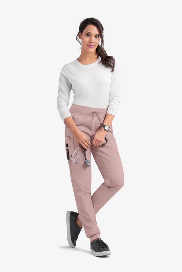 Butter-Soft STRETCH Women's 5-Pocket Cargo Jogger Scrub Pants - Mauve Shadow - 3