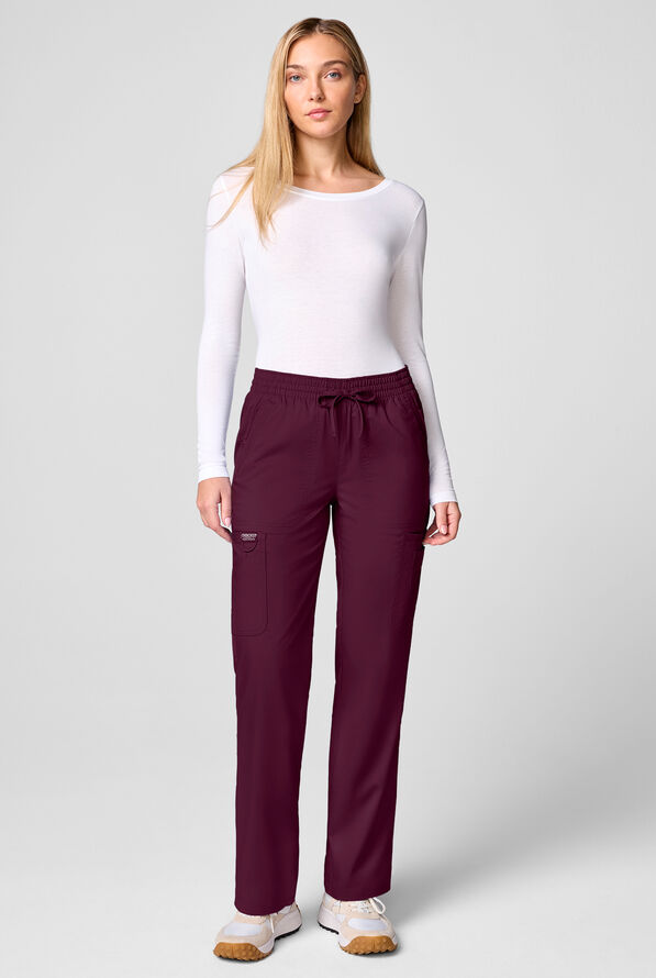 Cherokee Workwear Revolution Women's 12-Pocket STRETCH Drawstring Straight pant - Wine - 4