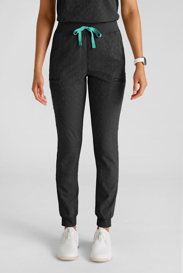Easy STRETCH Olivia Women's Jacquard 7-Pocket Slim Leg Jogger Scrub Pant - Onyx Black - 1