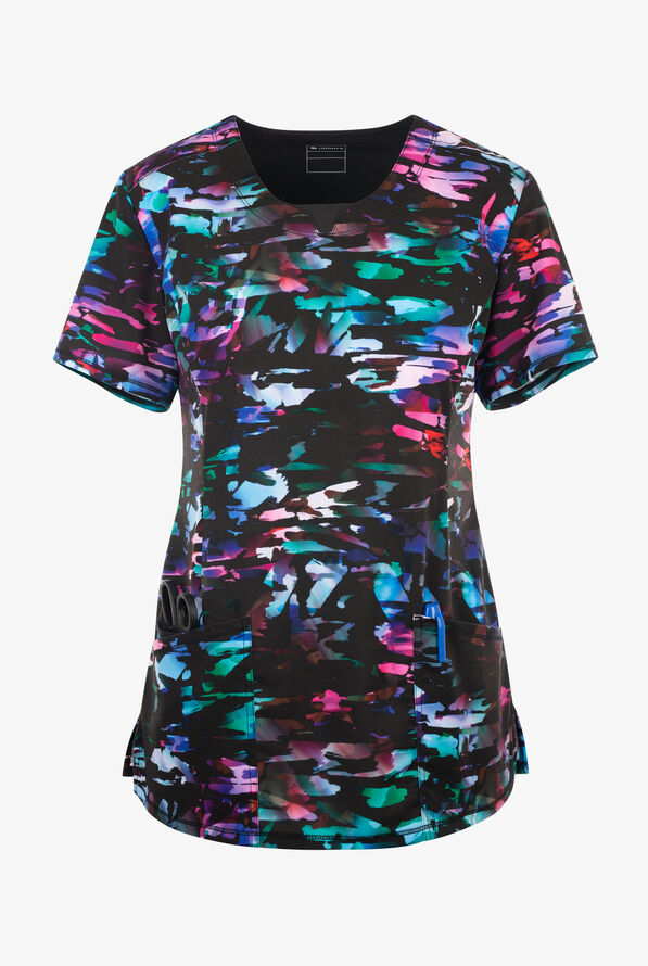 Infinity Kaleidoscope Women's 3-Pocket STRETCH V-Neck Print Scrub Top - null - 1