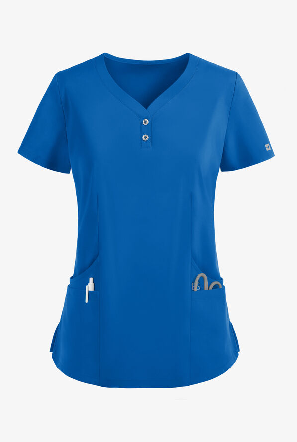 Easy STRETCH Demi Women's 4-Pocket Henley Scrub Top - Royal - 1