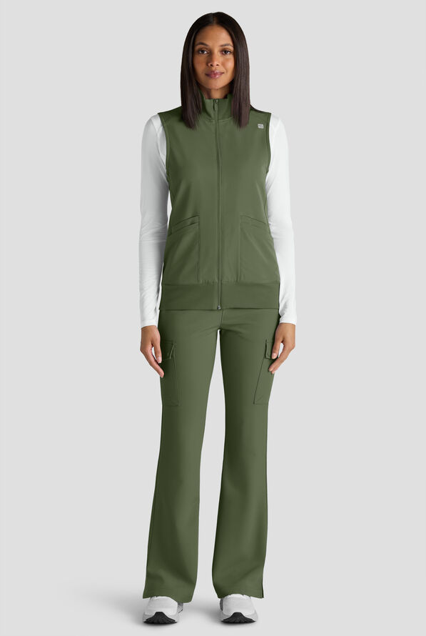 ReSurge Ebro Women's 6-Pocket Zip Front Stand Scrub Vest - Light Olive - 7