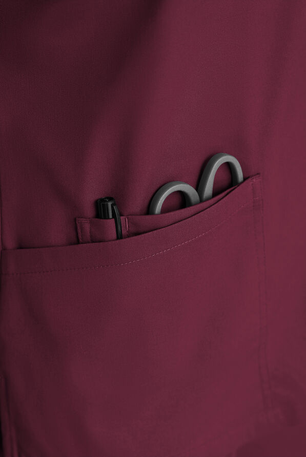 Butter-Soft STRETCH Women's 5-Pocket 3/4" Sleeve V-Neck Scrub Top - Wine - 5