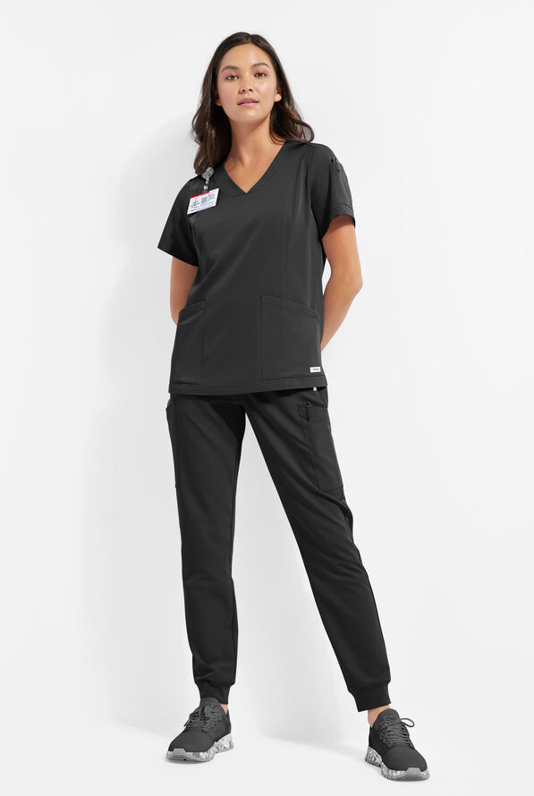 ReSurge Ruby Women's 5-Pocket Curved V-Neck Top - Black - 2