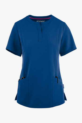Blusa médica MOVEMENT by Butter-Soft Elara STRETCH estilo Henley con 5 bolsillos para mujer