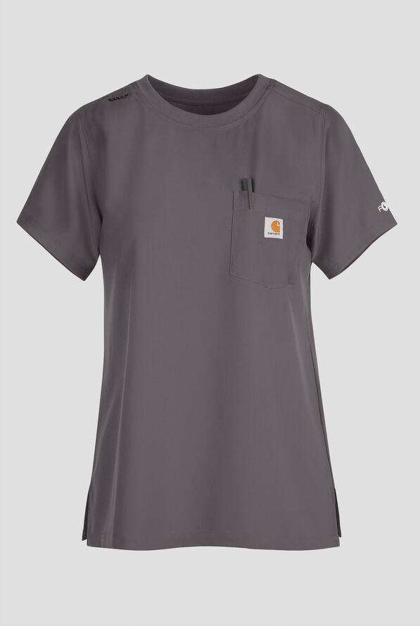 Carhartt Cross-Flex Force Women's 1-Pocket STRETCH Knit Trim Crew Neck Scrub Top - Pewter - 1