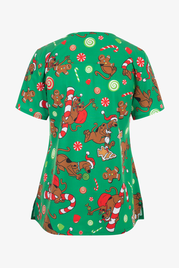 Scooby Doo Christmas by Funscrubs Women's 2-Pocket STRETCH V-Neck Print Scrub Top - null - 2