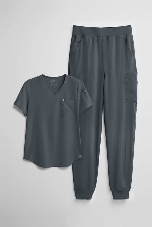 Easy STRETCH Women's 10-Pocket Scrub Set - Pewter - 1
