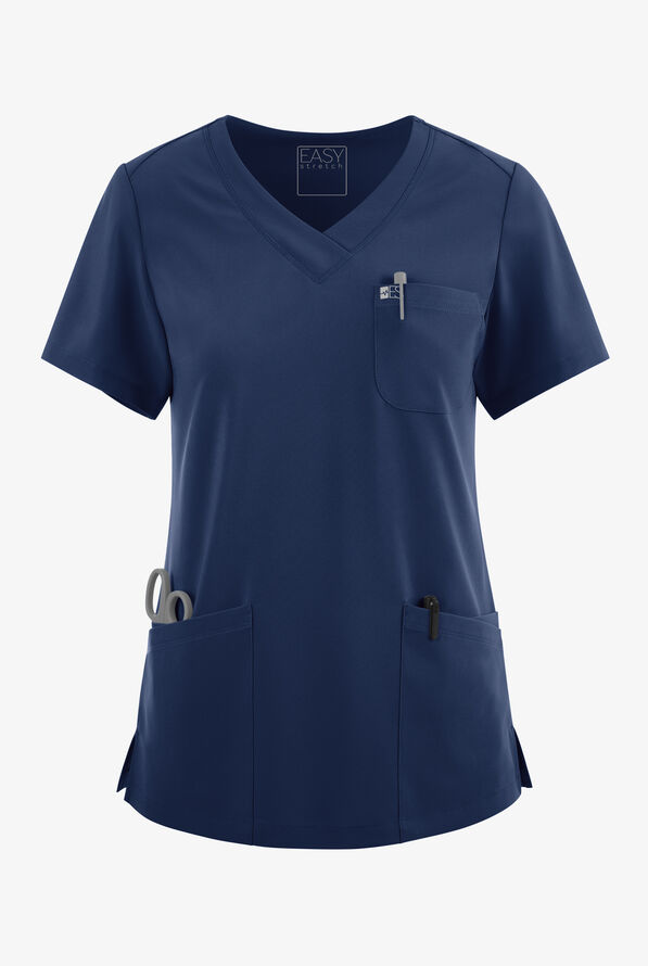 Easy STRETCH Tessa Women's 5-Pocket V-Neck Scrub Top - Navy - 1