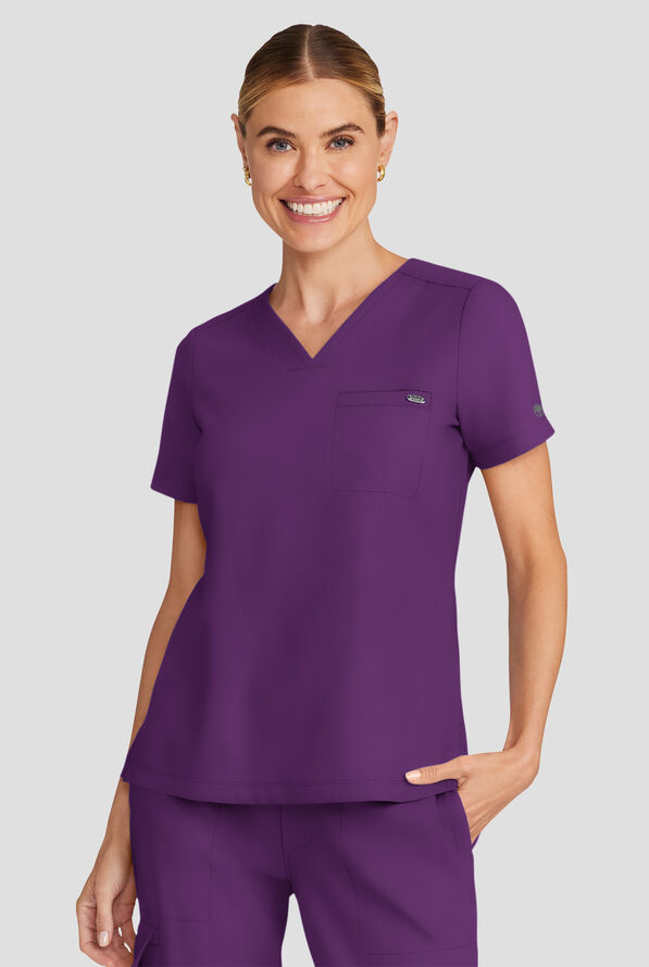 Healing Hands Quest Women's 1-Pocket STRETCH Tuck In V-Neck Scrub Top - Eggplant - 2