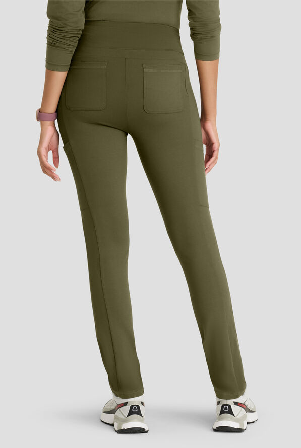 Barco One Performance Knit Momentum Women's 6-Pocket STRETCH High Rise Legging Scrub Pant - Olive - 3