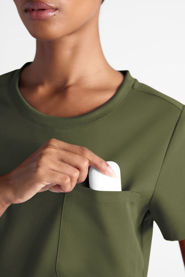 Grey's Anatomy by Barco Emerge Ally Women's 1-Pocket STRETCH Crew Neck Tuck In Scrub Top - Olive - 4