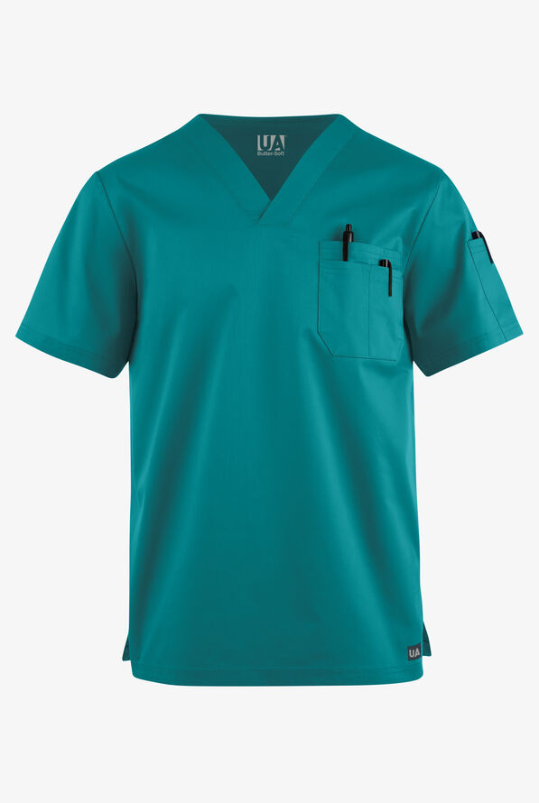 Butter-Soft STRETCH Men's 4-Pocket V-Neck Scrub Top - Teal - 1