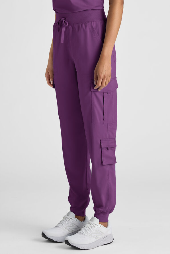 Butter-Soft STRETCH FLXTEK+ Women's 8-Pocket Cargo Jogger Scrub Pant - Eggplant - 2