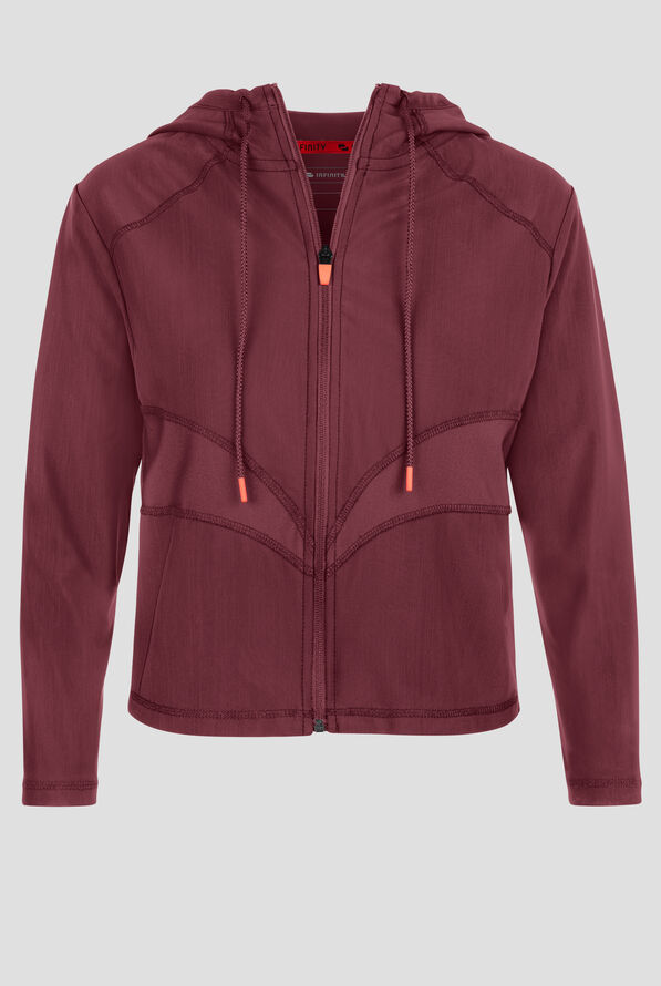 Chaqueta médica Infinity GNR8 Kinetic Knit STRETCH con capucha y 2 bolsillos para mujer - Plum Velvet - 1