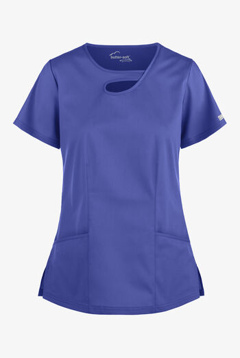 Blusa m&eacute;dica Butter-Soft STRETCH con cuello asim&eacute;trico tipo ojo de cerradura y 2 bolsillos para mujer