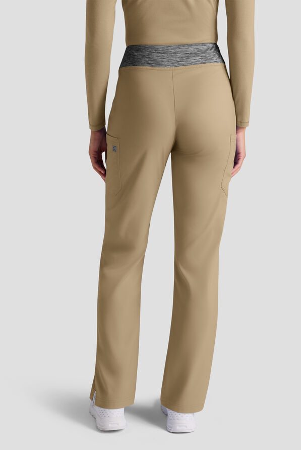 Butter-Soft STRETCH FLXTEK+ Women's 4-Pocket Knit Waistband Yoga Scrub Pants - Golden Sand /Charcoal Melange - 2