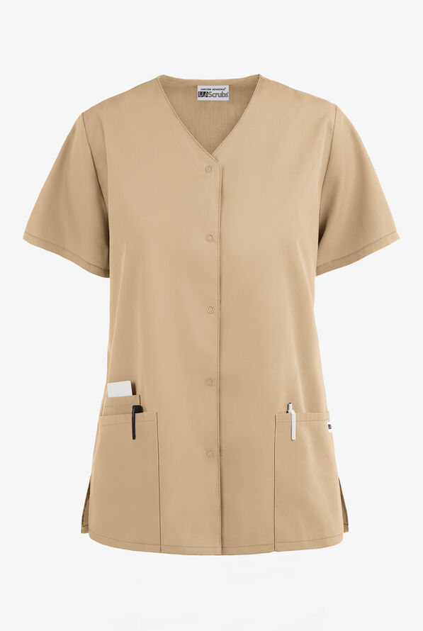UA Best Buy Scrubs Women's 3-Pocket Snap Front Scrub Top - Khaki - 1