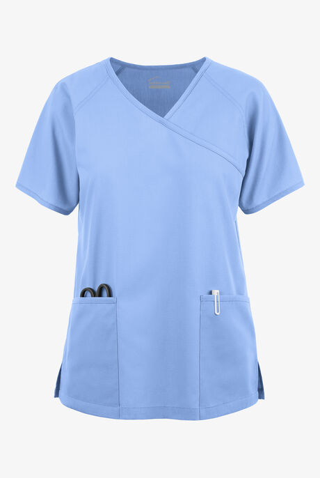 Butter-Soft Originals Women's 3-Pocket Mock Wrap Raglan Sleeve Scrub Top
