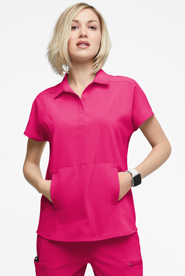 Easy STRETCH LEA Women's 3-Pocket Polo Collar Scrub Top - Flirt - 2