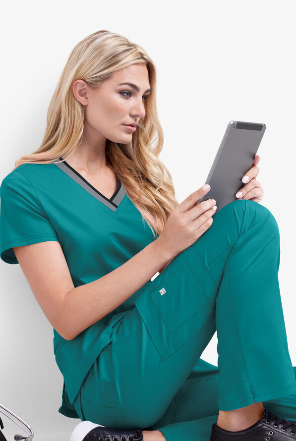 Butter-Soft STRETCH Women's 10-Pocket Active Yoga Scrub Pants - Tall - Teal - 2