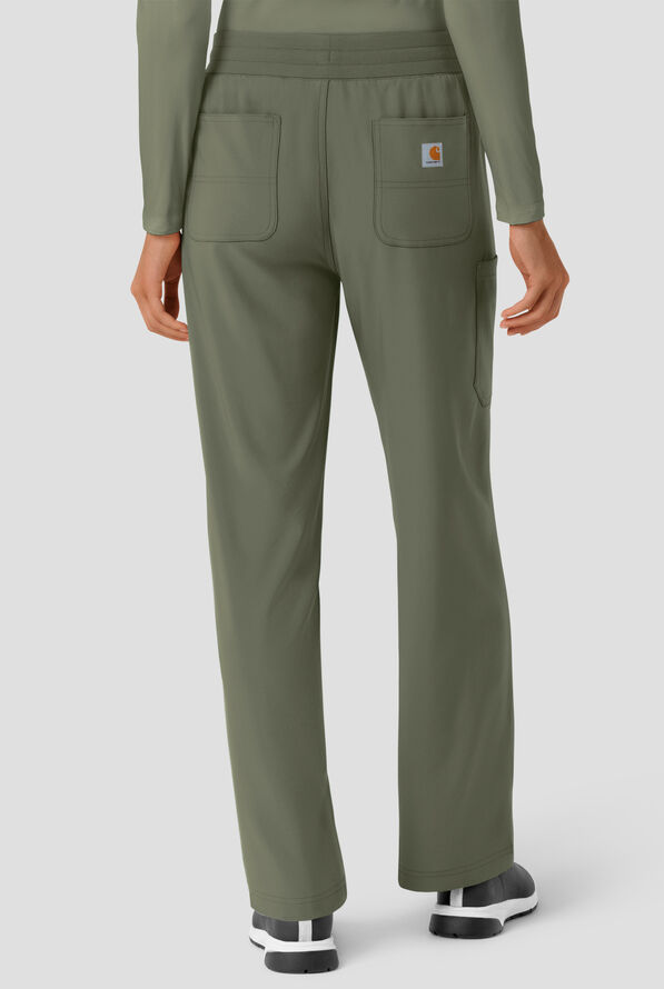 Pantal&oacute;n m&eacute;dico Carhartt Cross-Flex Force STRETCH de corte acampanado estilo cargo con cord&oacute;n convertible y 6 bolsillos para mujer - Olive - 2