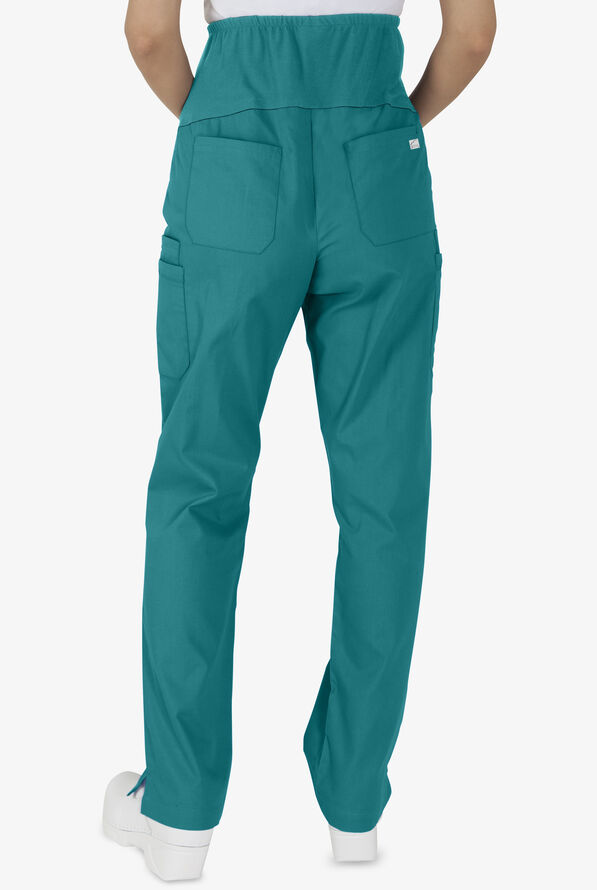 Butter-Soft STRETCH Women's 6-Pocket Knit Waist Maternity Scrub Pants - Teal/Teal - 2
