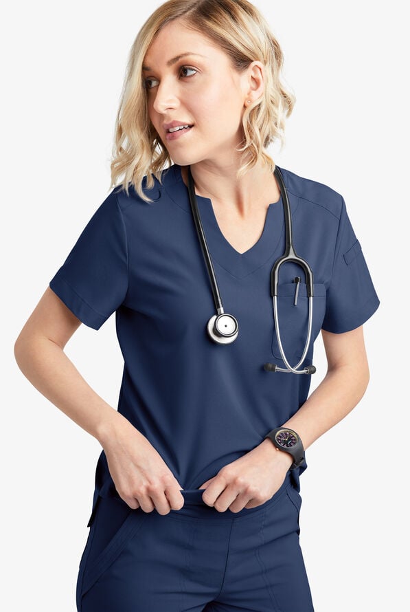 Blusa m&eacute;dica Easy STRETCH Nikki con cuello festoneado y 1 bolsillo para mujer - Navy - 6