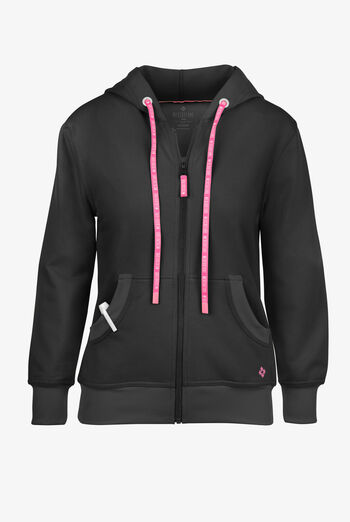 Med Couture Amp Women's 2-Pocket STRETCH Knit Embossed Logo Zip Hoodie Scrub Jacket