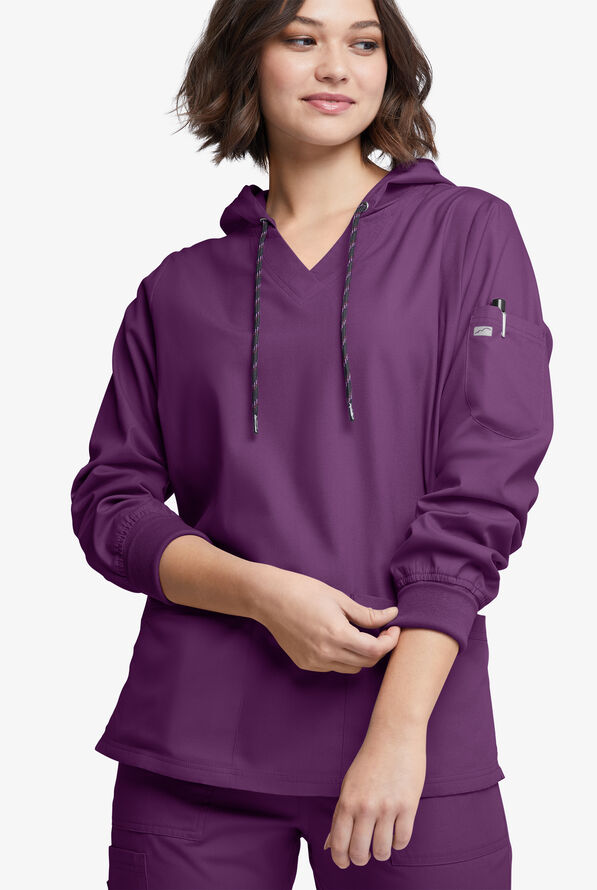 Strictly Scrubs Women's 5-Pocket Long Sleeve Pullover Hoodie - Eggplant - 2