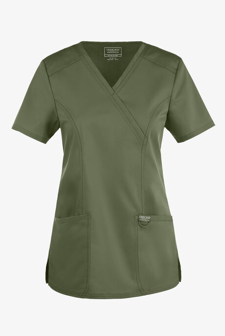 Cherokee Workwear Revolution Women's 2-Pocket STRETCH Mock Wrap Scrub Top