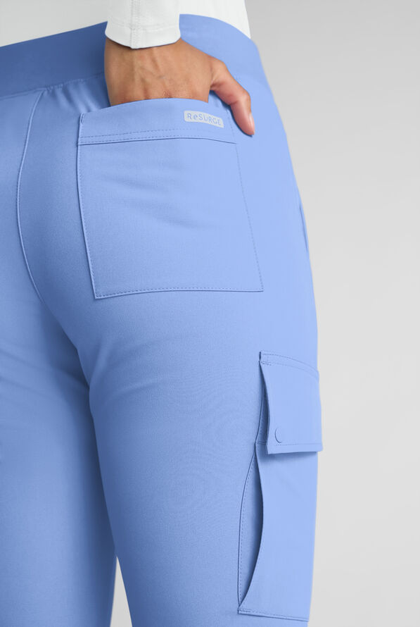 ReSurge Avon Women's 7-Pocket Flare Leg Cargo Scrub Pant - Petite - Ceil Blue - 3