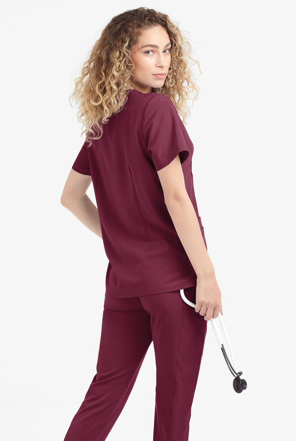 Blusa m&eacute;dica Easy STRETCH Arianna con cuello curvo y 4 bolsillos para mujer - Wine - 3