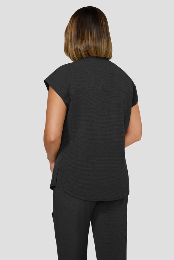 Blusa m&eacute;dica koi Solis Catrin STRETCH con cuello en V con cremallera y tapeta en contraste y 1 bolsillo para mujer - Black - 3