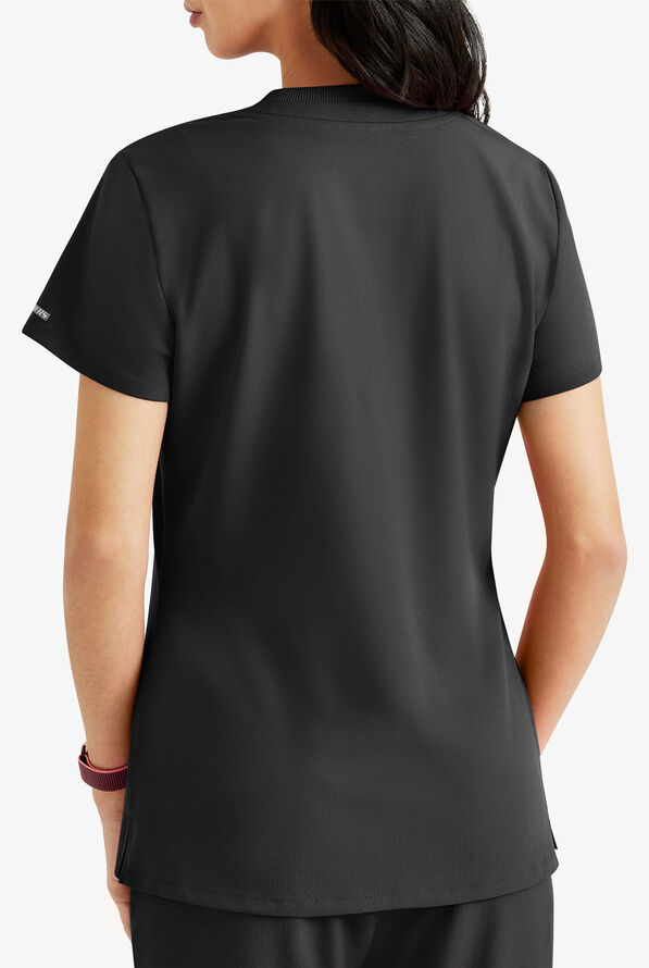 Skechers by Barco Dignity Women's 1-Pocket STRETCH Tuck In V-Neck Scrub Top - Black - 3