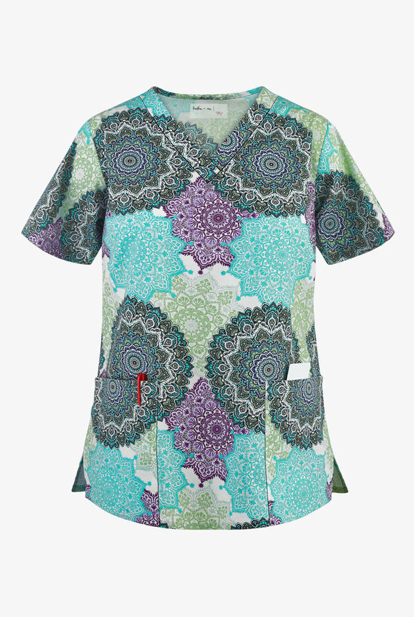 Tasha & Me VNeck Mandalas Print Scrub Top,Print Scrubs