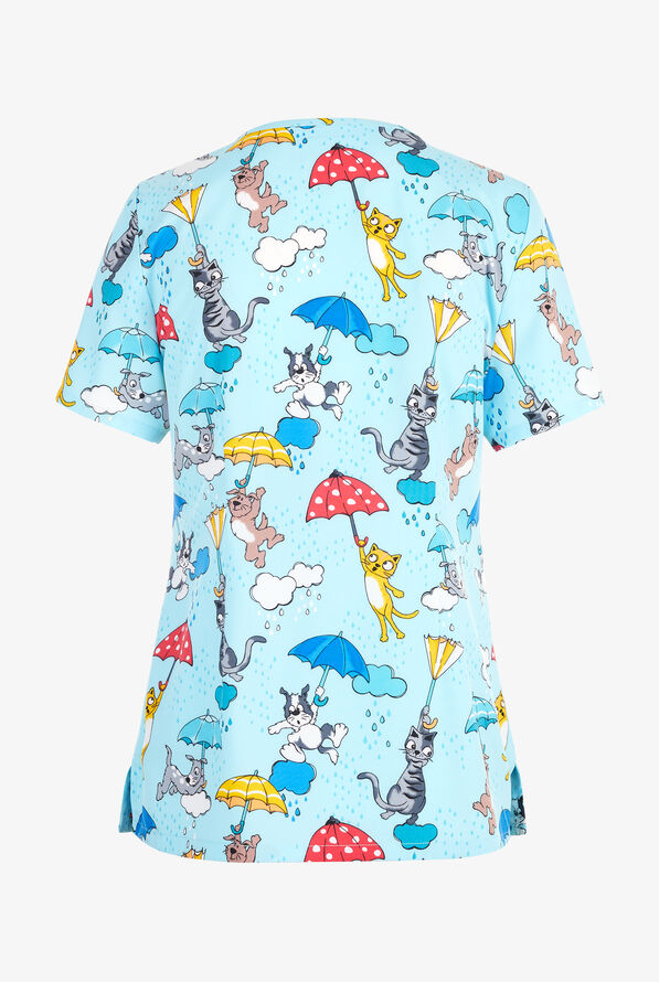 Cherokee Rainy Day Paws Women's 3-Pocket STRETCH V-Neck Print Scrub Top - null - 2