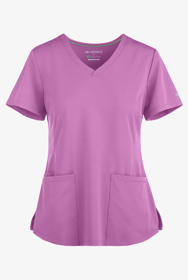 HH Works by Healing Hands Monica Women's 4-Pocket STRETCH V-Neck Scrub Top - Meta Mauve - 1