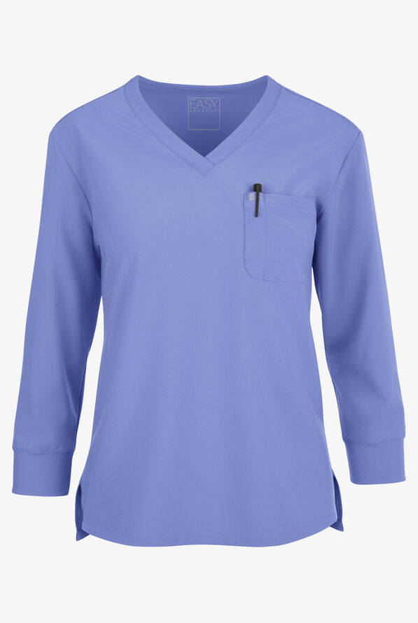Easy STRETCH Women's Josie 2-Pocket Relaxed 3/4" Sleeve Scrub Top - Ceil Blue - 1